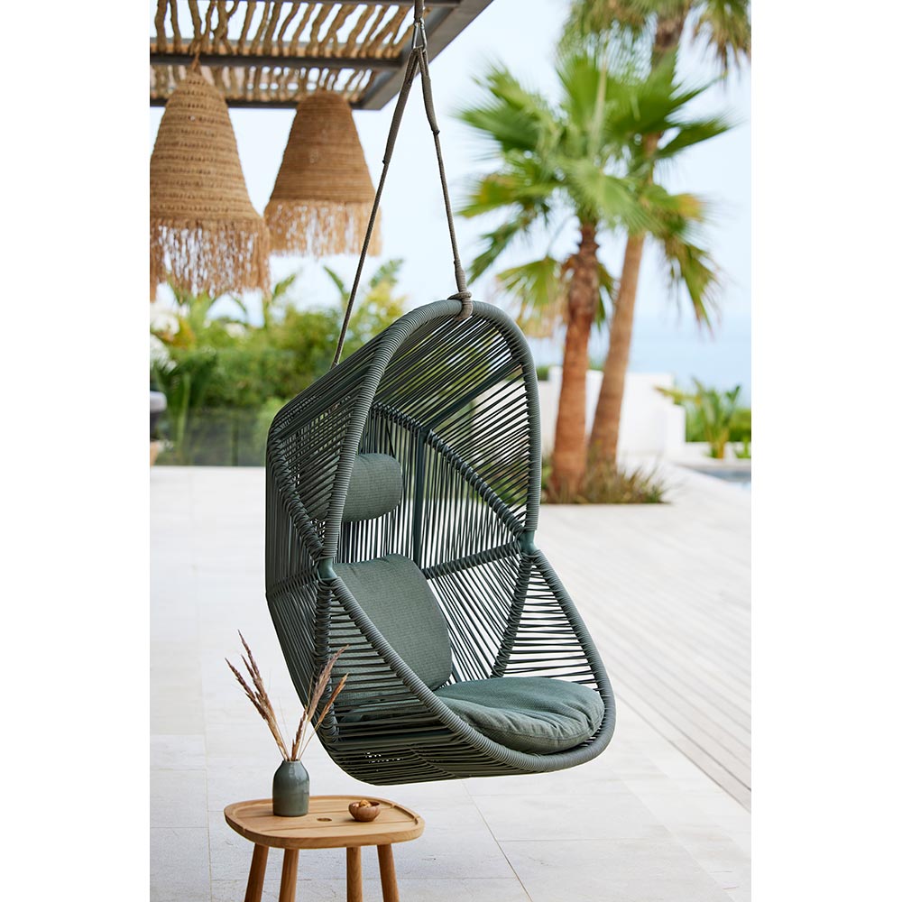 Hive Outdoor Chair - Light Brown Cushions, Sand Weave Chair, Taupe Rope Suspension