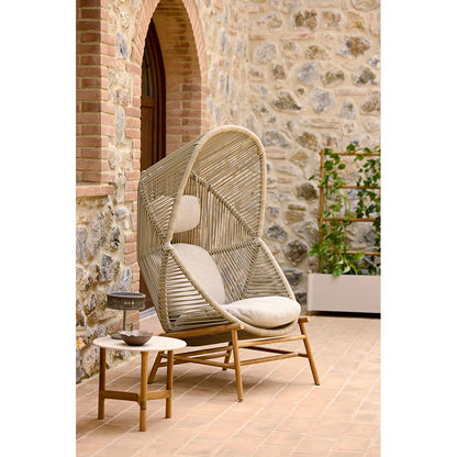Hive Outdoor Chair - Light Brown Cushions, Sand Weave Chair, Taupe Rope Suspension