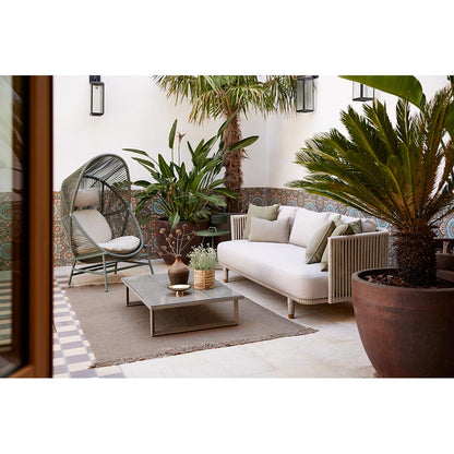 Hive Outdoor Chair - Light Brown Cushions, Sand Weave Chair, Taupe Rope Suspension