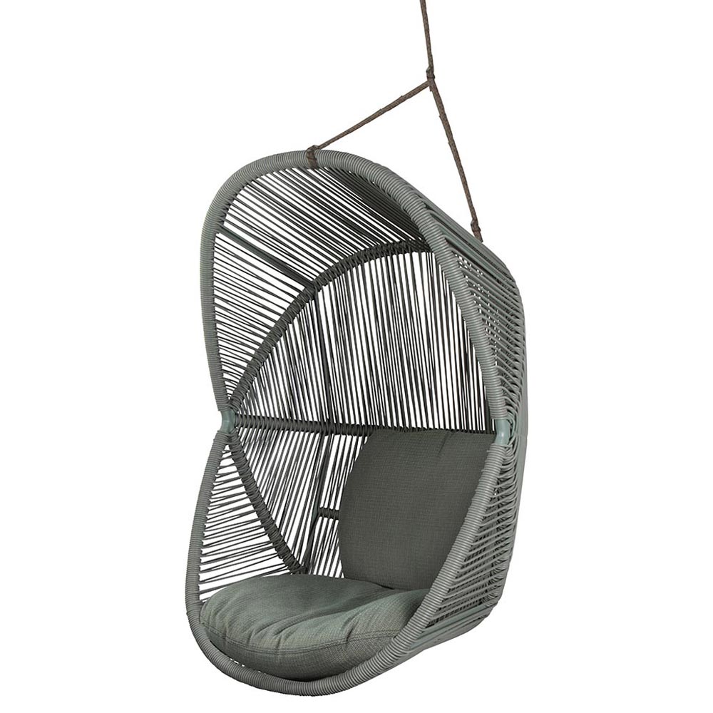 Hive Outdoor Chair - Light Green Cushions, Dusty Green Weave Chair, Taupe Rope Suspension