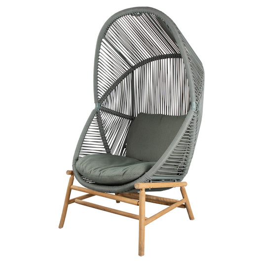 Hive Outdoor Chair - Light Green Cushions, Dusty Green Weave Chair, Teak Base