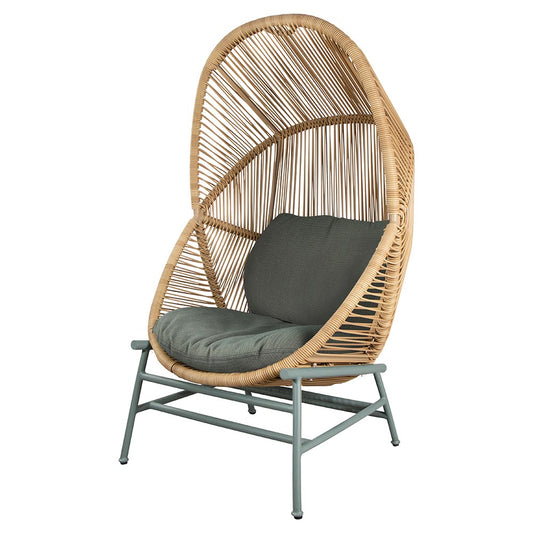 Hive Outdoor Chair - Light Green Cushions, Natural Weave Chair, Dusty Green Aluminum Base