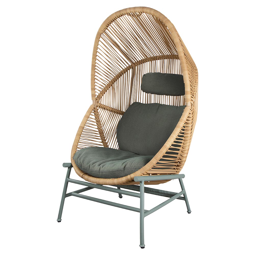 Hive Outdoor Chair - Light Green Cushions, Natural Weave Chair, Dusty Green Aluminum Base