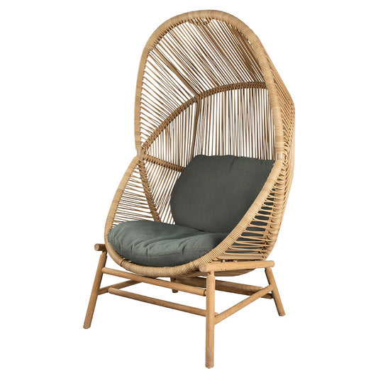 Hive Outdoor Chair - Light Green Cushions, Natural Weave Chair, Teak Base
