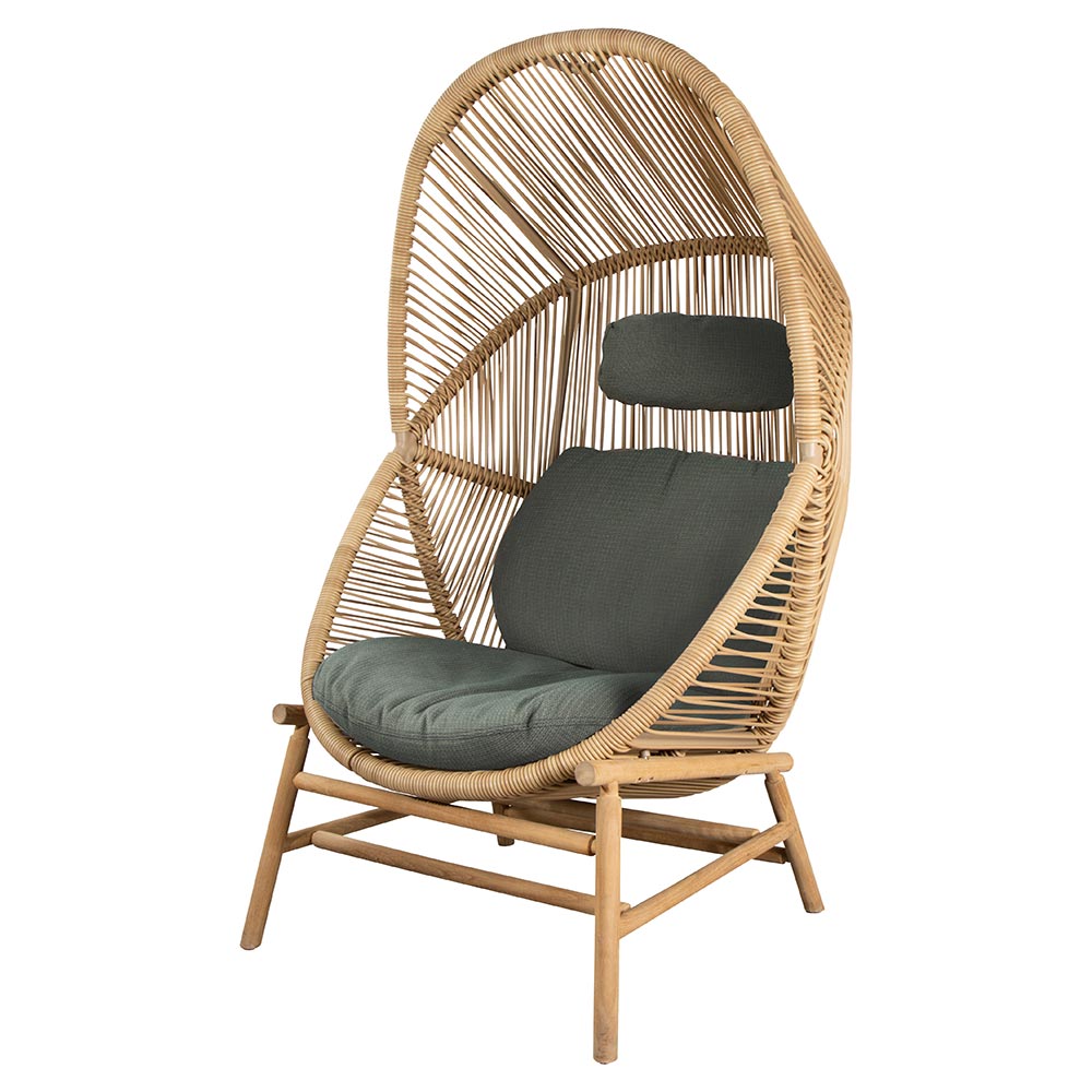 Hive Outdoor Chair - Light Green Cushions, Natural Weave Chair, Teak Base
