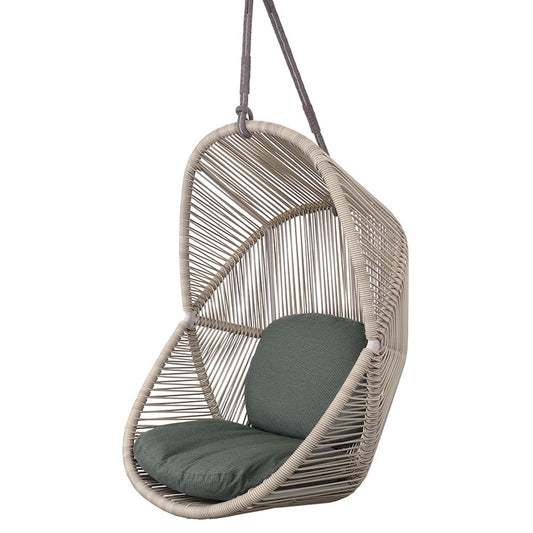 Hive Outdoor Chair - Light Green Cushions, Sand Weave Chair, Taupe Rope Suspension