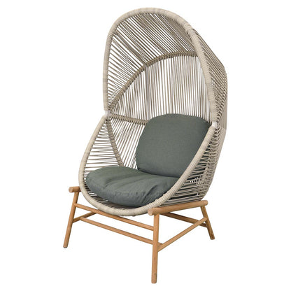 Hive Outdoor Chair - Light Green Cushions, Sand Weave Chair, Teak Base