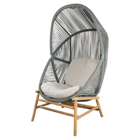 Hive Outdoor Chair - Sand Cushions, Dusty Green Weave Chair, Teak Base