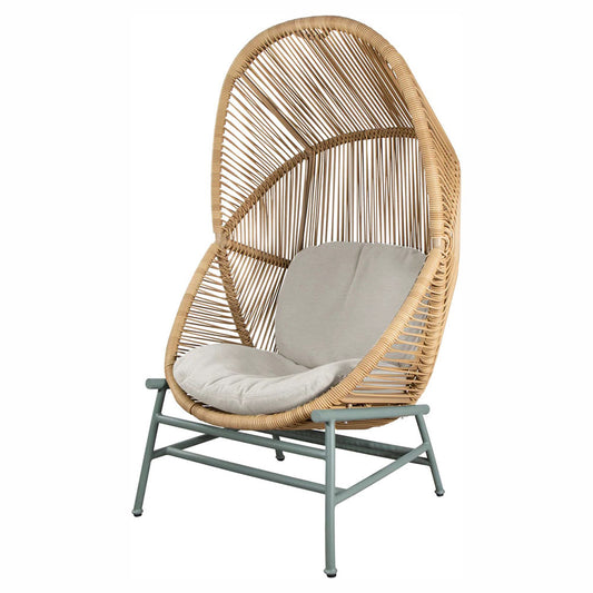 Hive Outdoor Chair - Sand Cushions, Natural Weave Chair, Dusty Green Aluminum Base