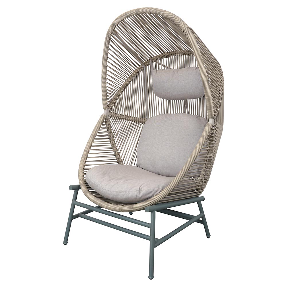 Hive Outdoor Chair - Sand Cushions, Sand Weave Chair, Dusty Green Aluminum Base