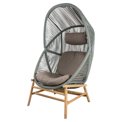 Hive Outdoor Chair - Taupe Cushions, Dusty Green Weave Chair, Teak Base