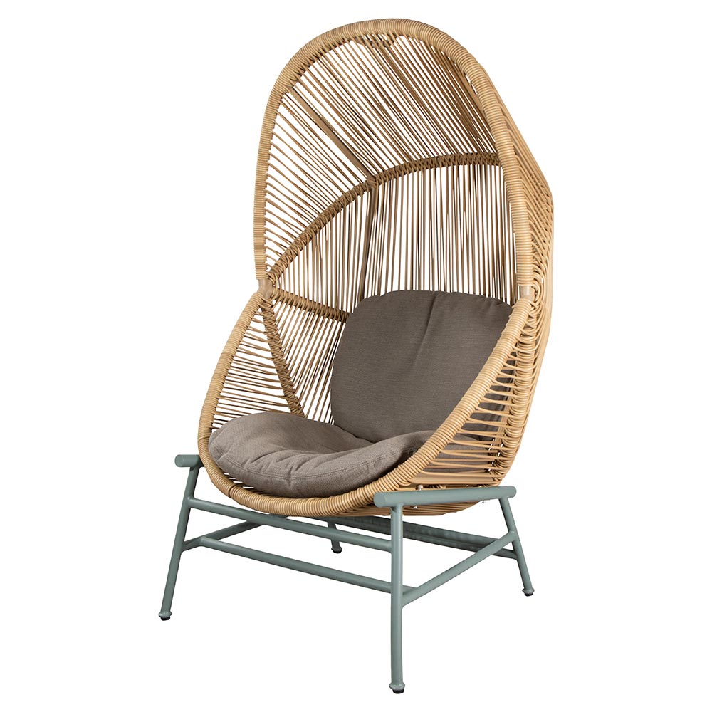 Hive Outdoor Chair - Taupe Cushions, Natural Weave Chair, Dusty Green Aluminum Base