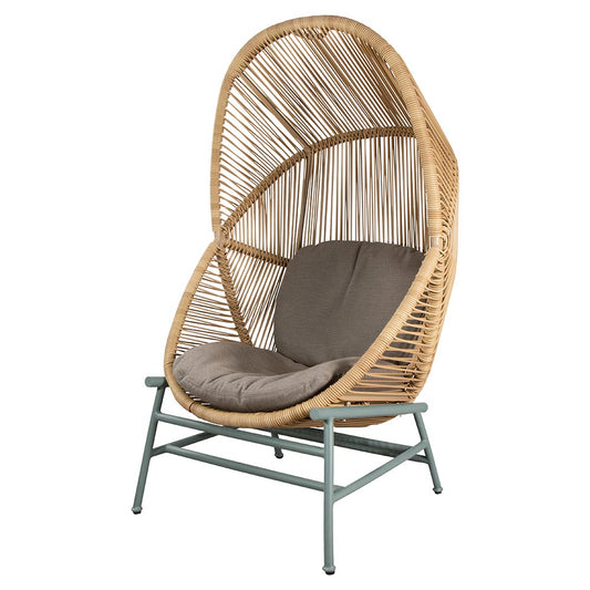 Hive Outdoor Chair - Taupe Cushions, Natural Weave Chair, Dusty Green Aluminum Base