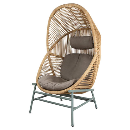 Hive Outdoor Chair - Taupe Cushions, Natural Weave Chair, Dusty Green Aluminum Base