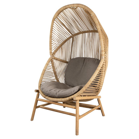 Hive Outdoor Chair - Taupe Cushions, Natural Weave Chair, Teak Base