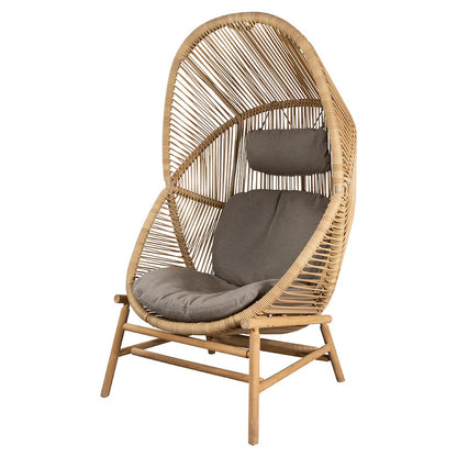 Hive Outdoor Chair - Taupe Cushions, Natural Weave Chair, Teak Base