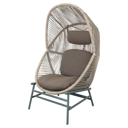 Hive Outdoor Chair - Taupe Cushions, Sand Weave Chair, Dusty Green Aluminum Base