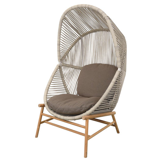 Hive Outdoor Chair - Taupe Cushions, Sand Weave Chair, Teak Base