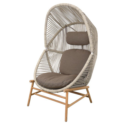 Hive Outdoor Chair - Taupe Cushions, Sand Weave Chair, Teak Base