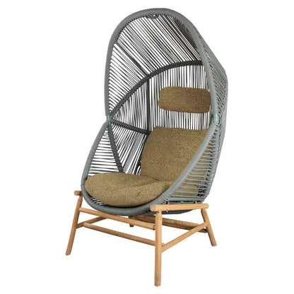Hive Outdoor Chair - Turmeric Yellow Cushions, Dusty Green Weave Chair, Teak Base