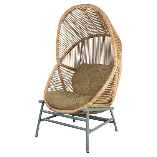 Hive Outdoor Chair - Turmeric Yellow Cushions, Natural Weave Chair, Dusty Green Aluminum Base