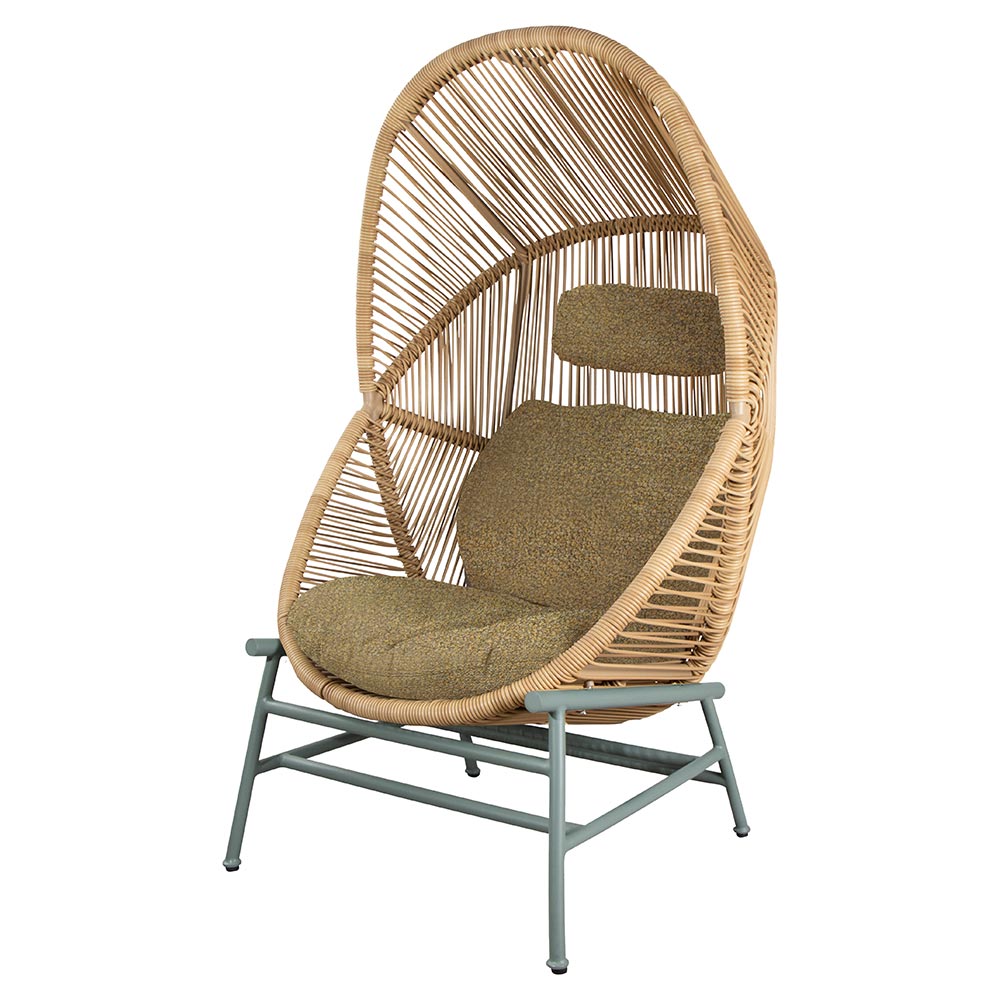 Hive Outdoor Chair - Turmeric Yellow Cushions, Natural Weave Chair, Dusty Green Aluminum Base