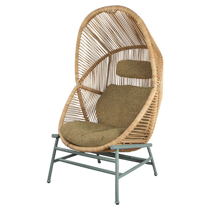 Hive Outdoor Chair - Turmeric Yellow Cushions, Natural Weave Chair, Dusty Green Aluminum Base