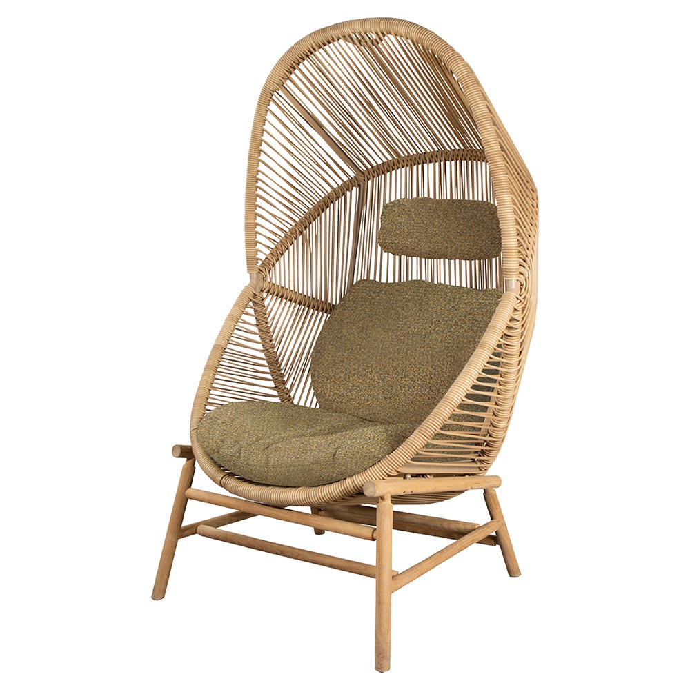 Hive Outdoor Chair - Turmeric Yellow Cushions, Natural Weave Chair, Teak Base