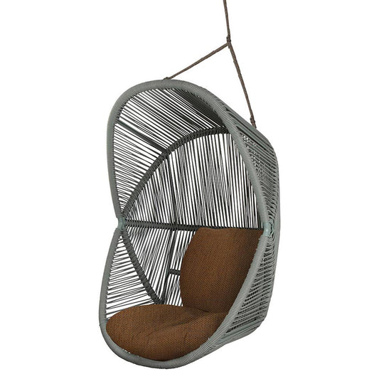 Hive Outdoor Chair - Umber Brown Cushions, Dusty Green Weave Chair, Taupe Rope Suspension