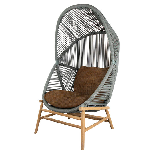 Hive Outdoor Chair - Umber Brown Cushions, Dusty Green Weave Chair, Teak Base