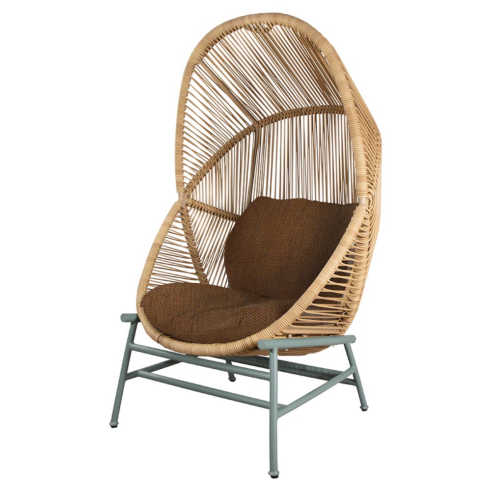 Hive Outdoor Chair - Umber Brown Cushions, Natural Weave Chair, Dusty Green Aluminum Base