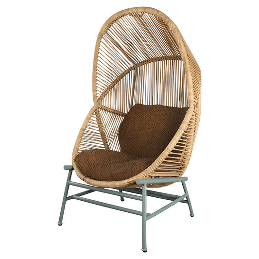 Hive Outdoor Chair - Umber Brown Cushions, Natural Weave Chair, Dusty Green Aluminum Base