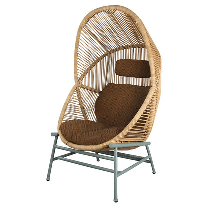Hive Outdoor Chair - Umber Brown Cushions, Natural Weave Chair, Dusty Green Aluminum Base