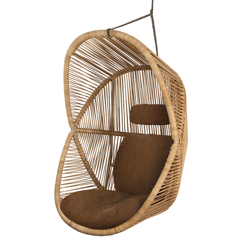 Hive Outdoor Chair - Umber Brown Cushions, Natural Weave Chair, Taupe Rope Suspension