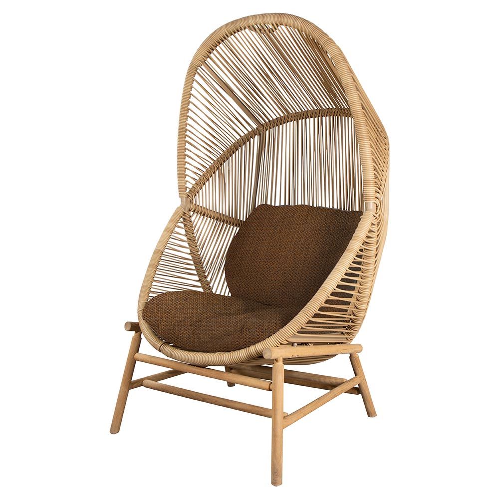 Hive Outdoor Chair - Umber Brown Cushions, Natural Weave Chair, Teak Base