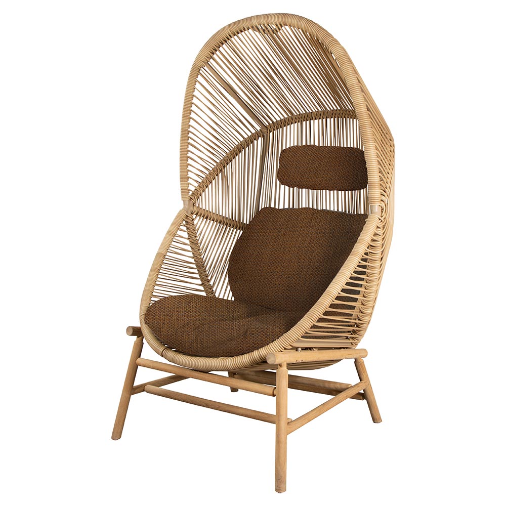 Hive Outdoor Chair - Umber Brown Cushions, Natural Weave Chair, Teak Base