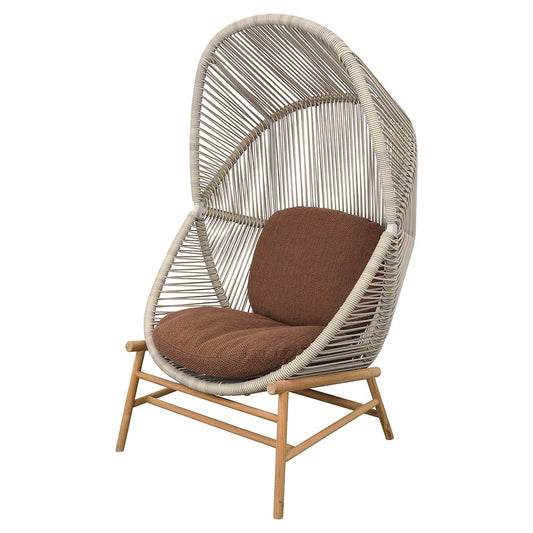 Hive Outdoor Chair - Umber Brown Cushions, Sand Weave Chair, Teak Base