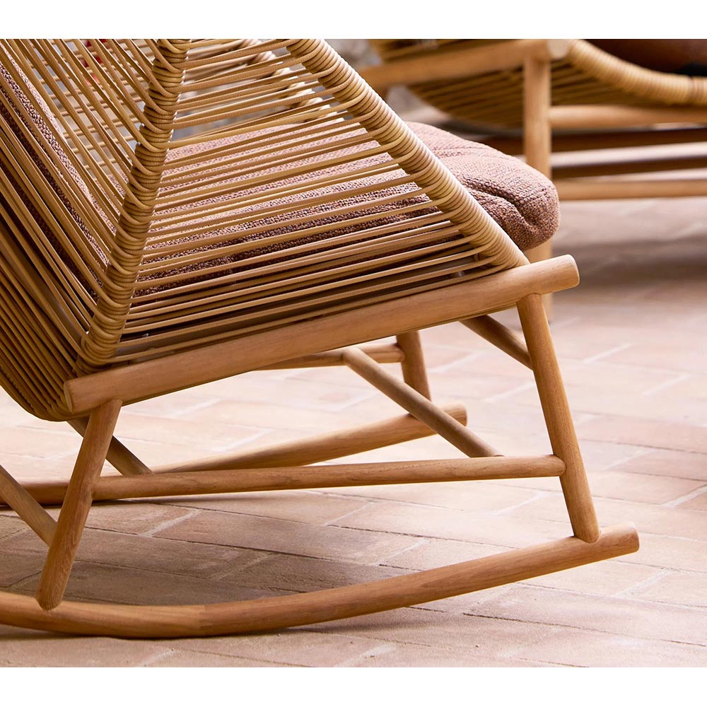 Hive Outdoor Rocking Chair - Light Brown Cushions, Natural Frame