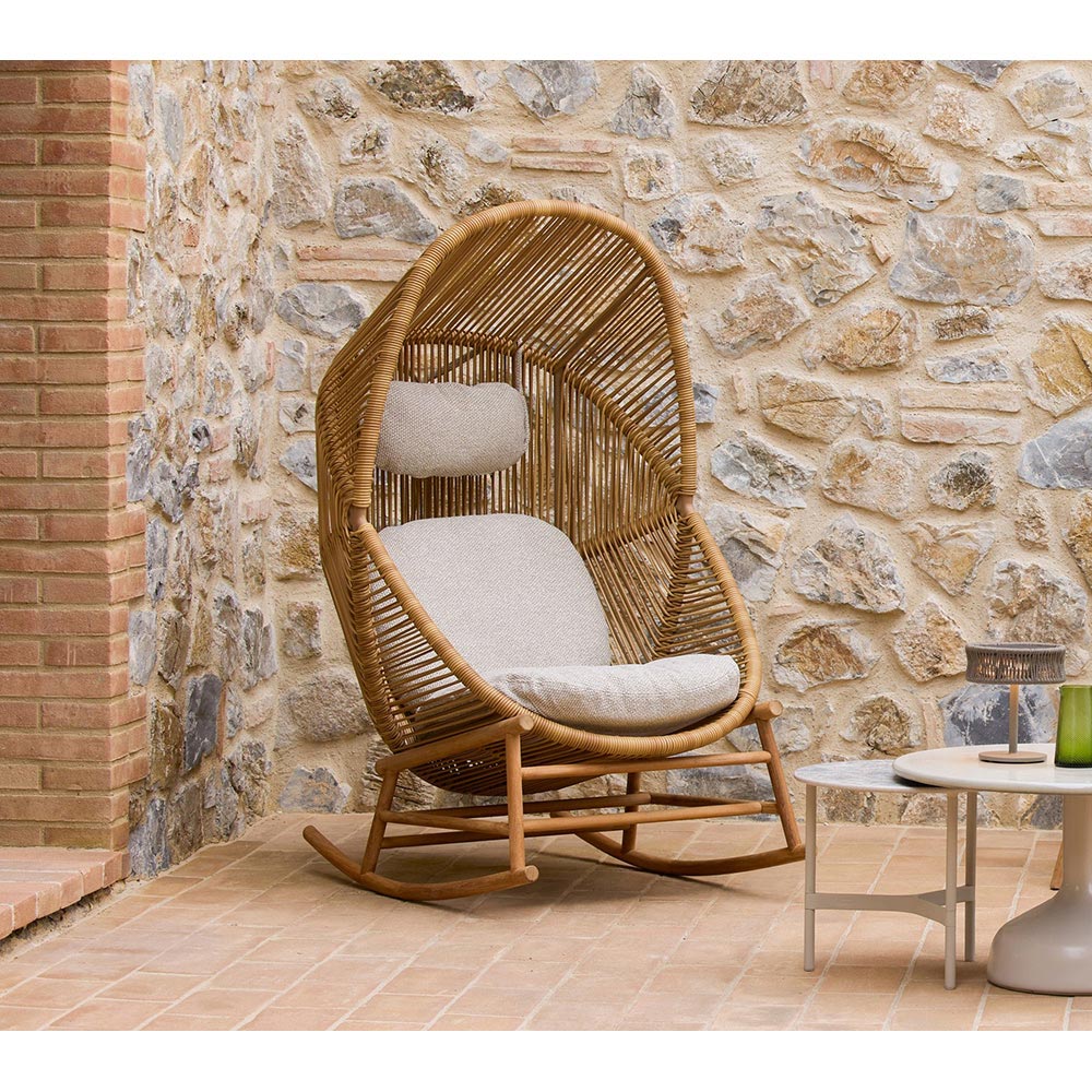 Hive Outdoor Rocking Chair - Light Green Cushions, Sand Frame