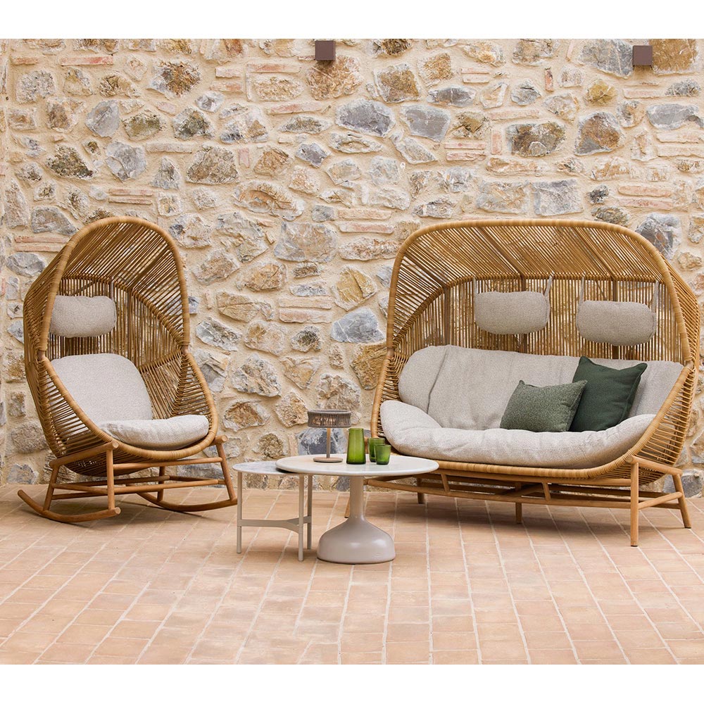 Hive Outdoor Rocking Chair - Umber Brown Cushions, Natural Frame