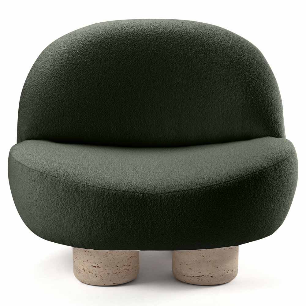 Hygge Armchair - Forest Boucle, Travertine Marble Feet