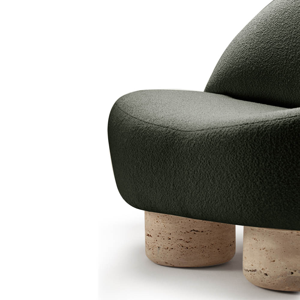 Hygge Armchair - Forest Boucle, Travertine Marble Feet
