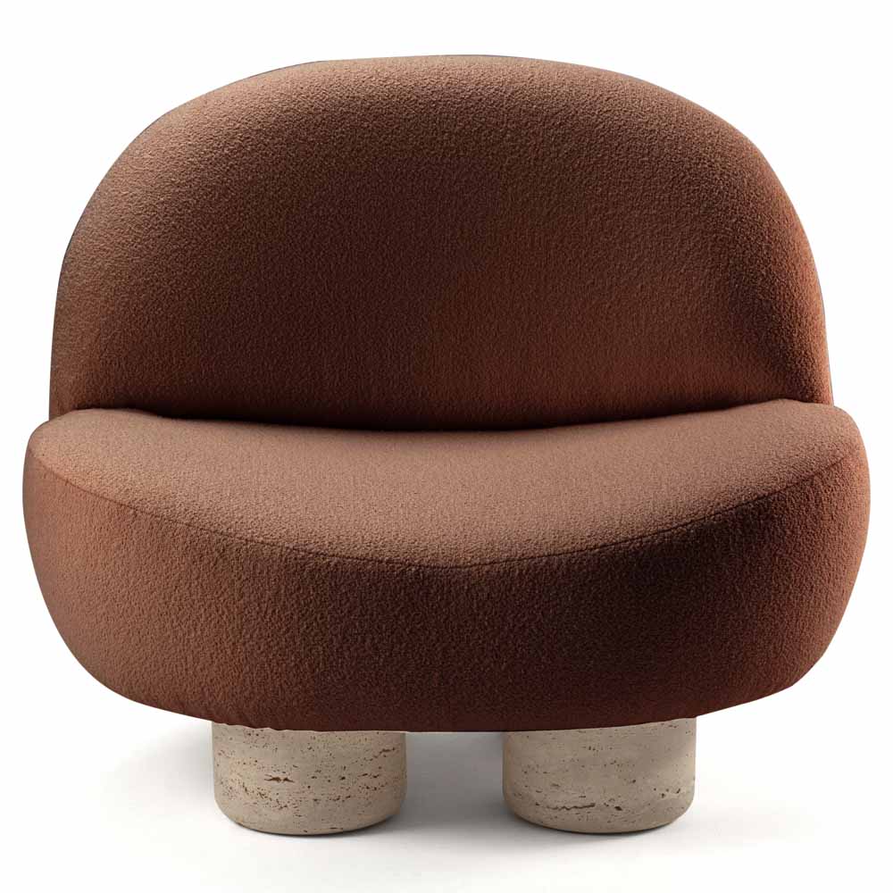Hygge Armchair - Gold Boucle, Travertine Marble Feet