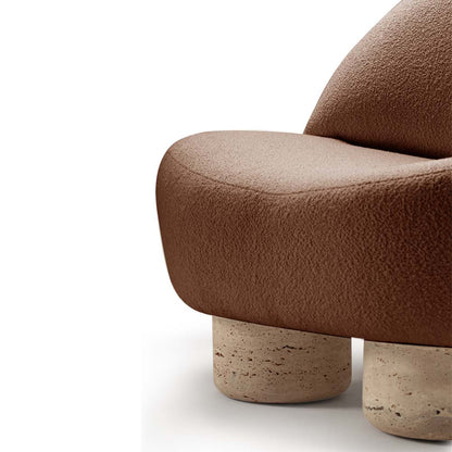 Hygge Armchair - Gold Boucle, Travertine Marble Feet