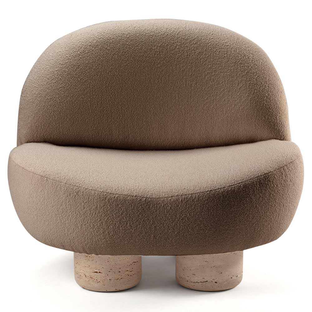 Hygge Armchair - Latte Boucle, Travertine Marble Feet