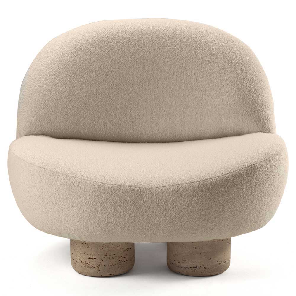 Hygge Armchair - White Boucle, Travertine Marble Feet