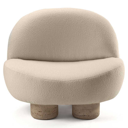 Hygge Armchair - White Boucle, Travertine Marble Feet