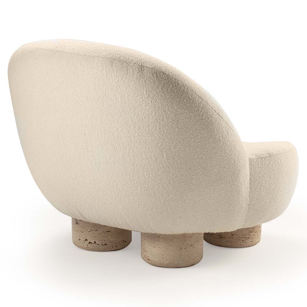 Hygge Armchair - White Boucle, Travertine Marble Feet