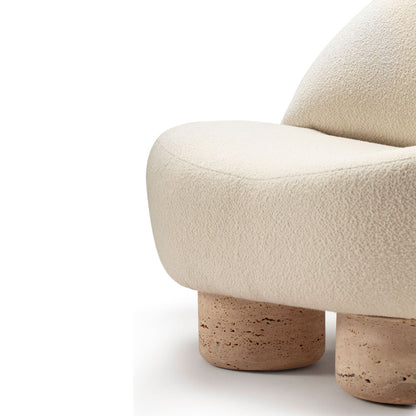 Hygge Armchair - White Boucle, Travertine Marble Feet