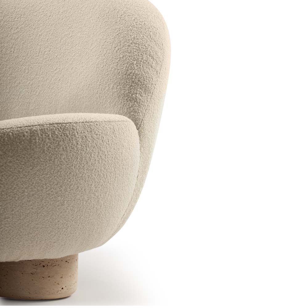 Hygge Armchair - White Boucle, Travertine Marble Feet